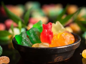 A bowl of THC gummy bears