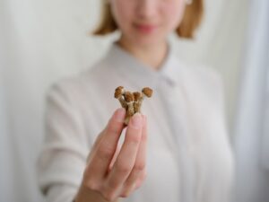 woman holding mushrooms